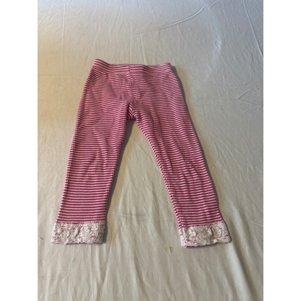 Tea Collection Leggings Girls 2 Pink White Excellent‎ Striped Lace Trim Cotton